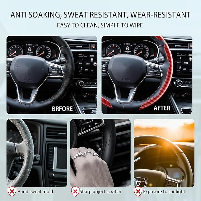 Steering Wheel Covers, 3PCs Leather Anti-Skid Clip on Car Steering Wheel Cover Protector Universal for Most Car Wheel, Matte 