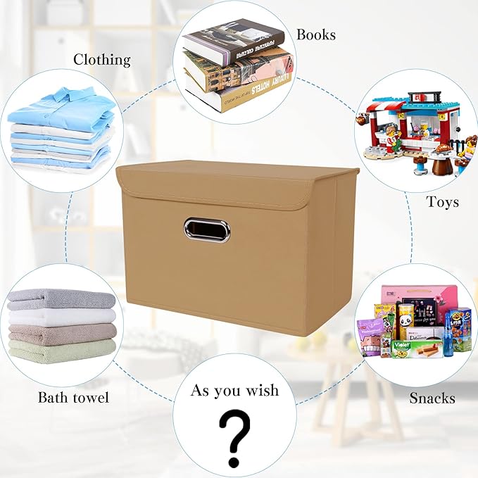 STOREONE Fabric Storage Cube Bins Foldable Organizer Container Collapsible Basket with Lids and Metal Handles, for Home, Bedr