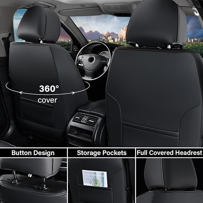Coverado Front Seat Covers, 2 Pack Waterproof Seat Covers for Cars, Luxury Leather Seat Cushions, Front and Rear Seat Protect