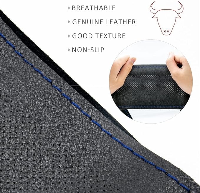 AUTOXBERT 38cm/15inch Genuine Leather DIY Steering Wheel Cover Soft Hand Sewing On Wrap Cover with Needles Thread fit for VW 