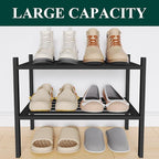 Smiry Small Bamboo Shoe Rack 2-Tier, Stackable Wooden Shoe Organizer for Entryway & Closet, Free Standing Wood Shoe Storage S