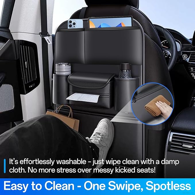 Backseat Car Organizer Leather Back of Seat Car Organizers for Kids Drivers Waterproof Kick Mats Seat Back Protector with Large Capacity 6 Storage Pockets