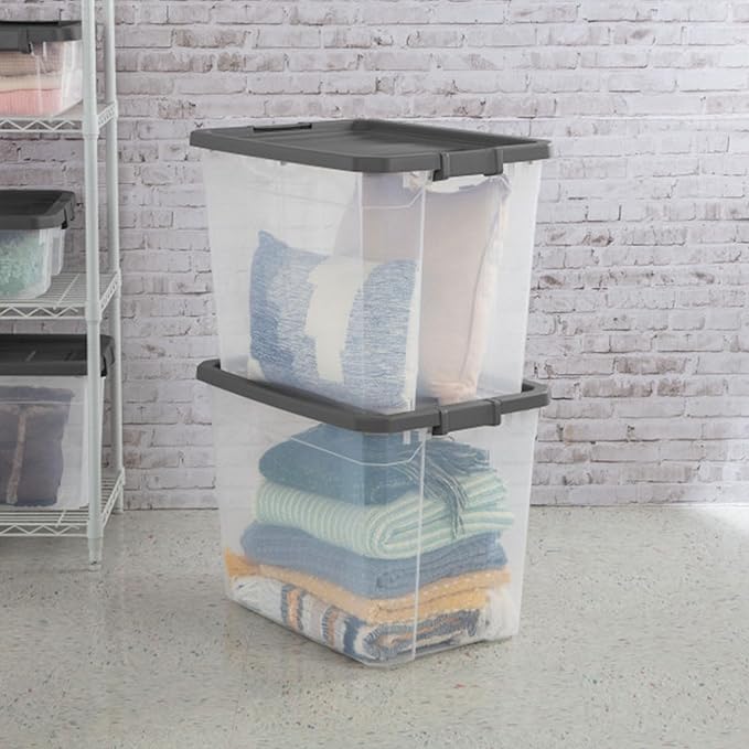 Sterilite 16-Pack Modular Stacker Box, Durable Clear Plastic Storage Bins with Latching Lids, 108 Quart - Stackable Organizin