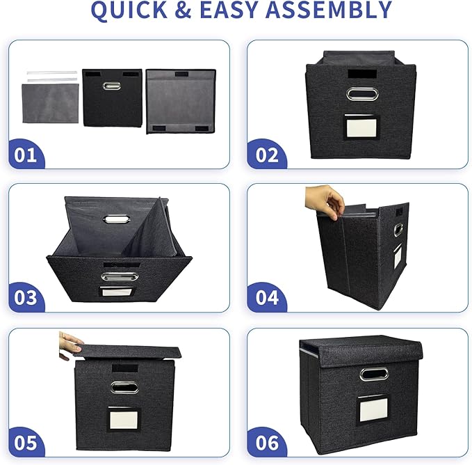 2 Pack Hanging File Folder Box with Lid, Durable Letter Size Filing Storage Box, Sturdy Magazine File Holder with Cardboard S