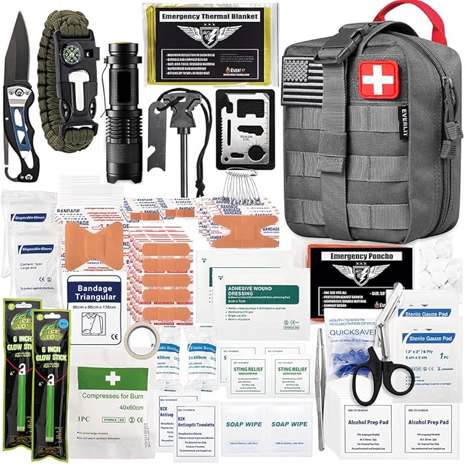 EVERLIT 250 Pieces Survival First Aid Kit IFAK EMT Molle Pouch Survival Kit Outdoor Gear Emergency Kits Trauma Bag for Campin