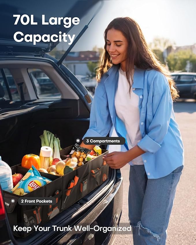 HOTOR Trunk Organizer for Car - Car Organizer, Foldable Trunk organizer for SUVs & Sedans, Sturdy Organization for Car Accesso
