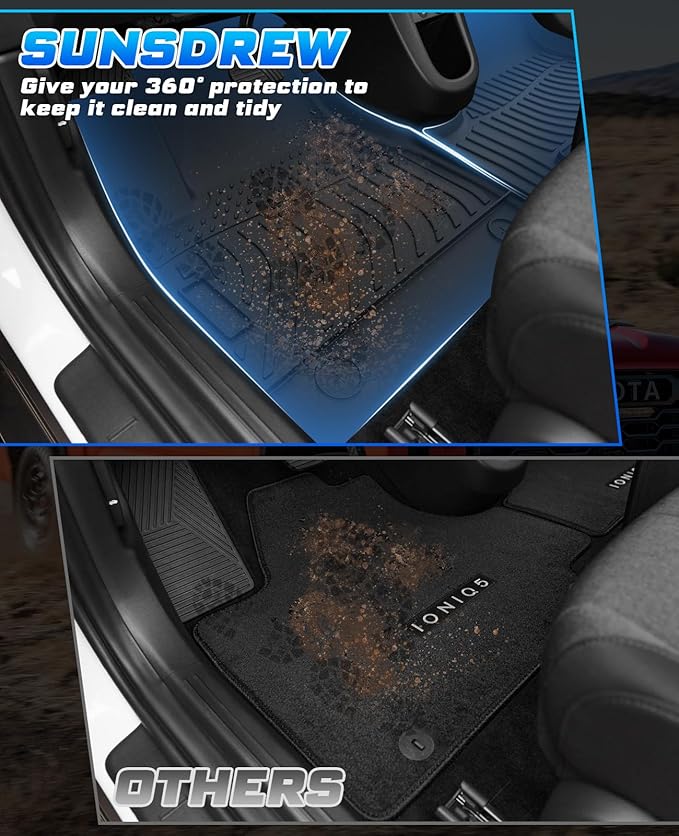 Sunsdrew Floor Mats for 2022-2024 Hyundai Ioniq 5 (Unmovable Console Only, Not for 2025), All Weather Floor Liners 1st & 2nd Row Car Mats Ioniq 5 Accessories TPE Rubber Raised Edge