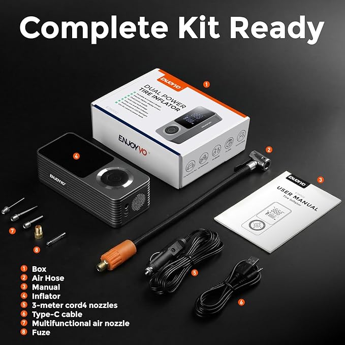 Cordless Tire Inflator Portable Air Compressor, 150PSI with Power Bank Function, Large LED Screen, Auto Shut-Off, 10 FT Car Cord & Type-C Cable for Car Motorcycle Bike Ball
