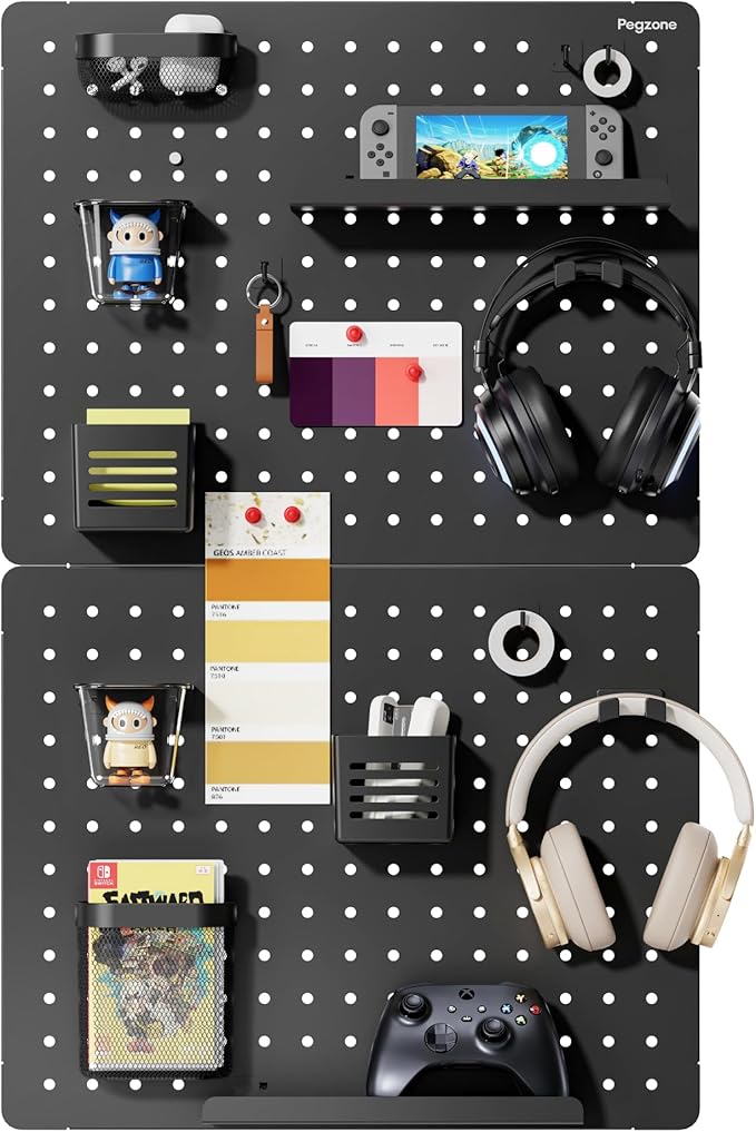 PEGZONE Pegboard Wall Organizer Combination Kit,Overall 33.1"x20.5" Metal Office Pegboard with 19 Accessories, Wall Mounted P
