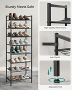 SONGMICS Narrow Shoe Rack, Sturdy 8 Tier Metal Tall Shoe Rack Shelf, Slim Shoe Storage Organizer for Closet Entryway Small Sp