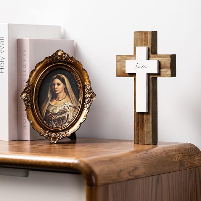OKSQW Wall & Table Wooden Cross with Love Sign Christians Spiritual Religious Cross Gifts With Hook On Hanging Wall Or Table 