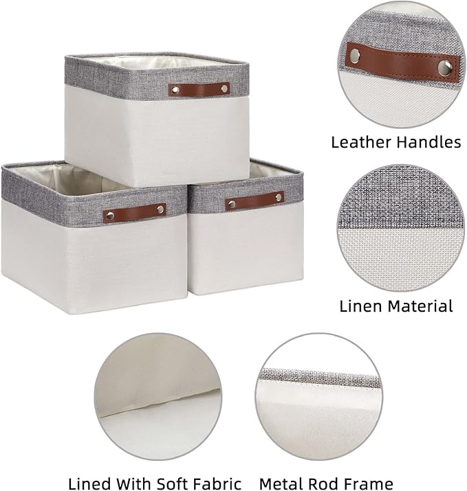 HNZIGE Large Storage Baskets for Shelves(3 Pack) Fabric Storage Toy Baskets with Handles, Decorative Foldable Storage Bins fo