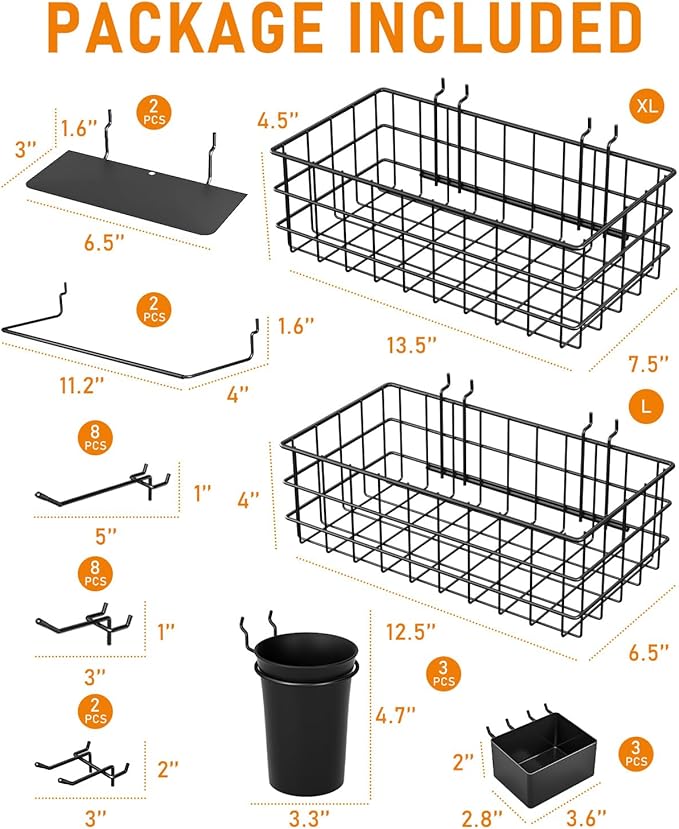 INCLY 30PCS Peg Board Organizer Accessories Kit, Pegboard Hooks Assortment with Bins, Cups, Wire Baskets and Paper Towel Hold
