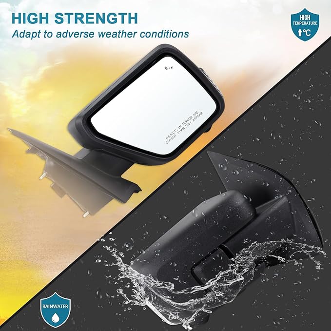 Right Passenger Side Mirror Fits 2021-2026 Ford F150 With Power Folding Heated Blind Spot Turn Signal Puddle Light Temperature Sensor Memory Camera Matte Black Replace#ML3Z17682FF5YGY(18+1Pins)