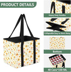 Orange Flowers Reusable Grocery Bags Large Shopping Tote Bag with Reinforced Bottom Board, Water Resistant Foldable Storage B