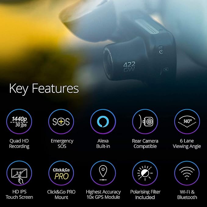 Nextbase 422GW Dash Cam and 32GB Micro SD Memory Card Bundle- 1440p HD Recording in Car Camera - Wi-fi GPS Bluetooth Alexa En