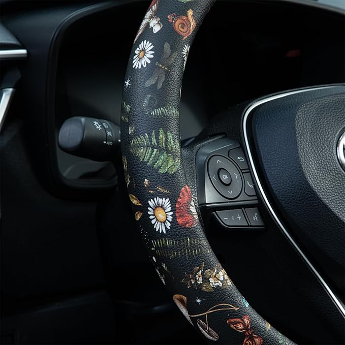 Mushroom Steering Wheel Cover Auto Leather Steering Wheel Protector, Anti-Slip, Breathable, Absorbing Sweat, Universal Mushro