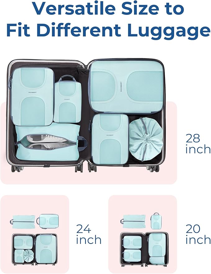 BAGSMART Compression Packing Cubes, 6 Set Packing Cubes for Suitcases, Lightweight Suitcases Organizers Bag Set & Compression