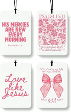 Pink Coquette Bow Floral Christian Car Air Freshener 4 Pcs, Preppy Girly Religious Hanging Air Freshener for Cars Closet Draw