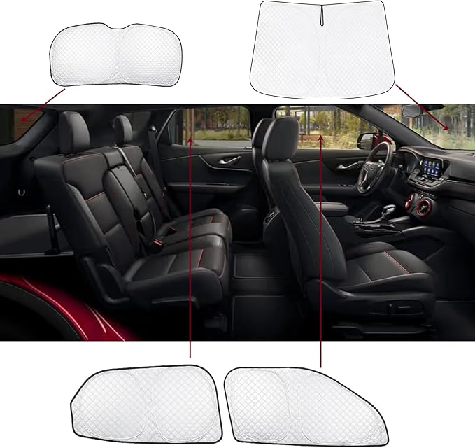 KMF 6pcs Thicken Sun Shades for Chevy Blazer(Not EV) Accessories 2019-2026, Car Window Covers for Windshield Side Rear, UV Block and Blackout Privacy for Camping Outdoor