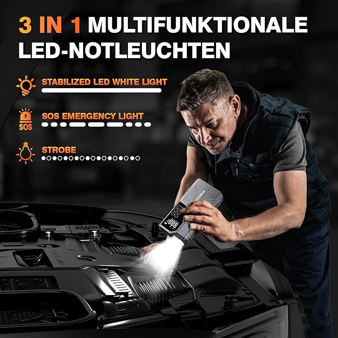 Lucklike W210 Jump Starter with Air Compressor 150 PSI, 12V 6000A Peak Lithium Car Battery Jump Starter for All Gas and