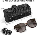 Sunglasses Holder for Car Sun Visor, Bling Leather Eyeglasses Visor Storage Case with Hidden Magnetic Closure, Sparkling Auto Visors Protective Organizer Storage Box (Black)