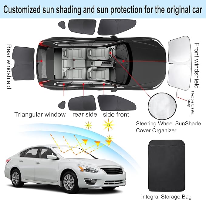 TINGLU Window Shades for Nissan Altima Sedan 2013-2018 8PCS Accessories Car Side Full Windows Windshield Sun Shade Sun UV Rays & Privacy Protection for Camping,Napping,and Relaxing