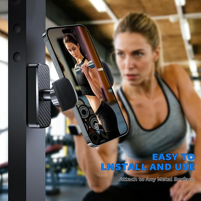 Magnetic Phone Holder for Gym- 360° Adjustable Strong Magnet Phone Mount for Video Recording, Compatible with iPhone, Android, All Smartphones, Gym Accessories for Men& Women
