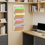 homyfort hanging wall file organizer, Over the door file folder organizer with 4 Large Bamboo Pockets, Suitable for Home, Off