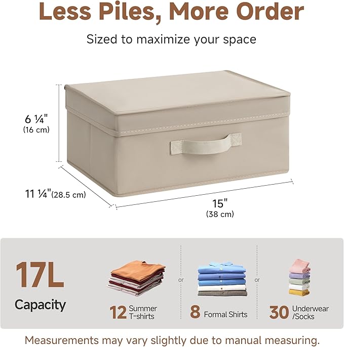 StorageWorks Small Storage Boxes with Lids, Stackable Fabric Storage Bins with Handles, Storage Baksets for Closet, Shelves, 