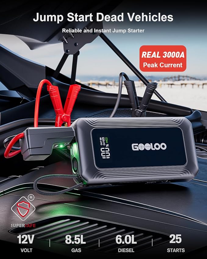 GOOLOO G7 3000A Jump Starter with Built-in Cable,Portable Power Bank for 45W Fast Charging,12V SuperSafe Lithium Jump Box,