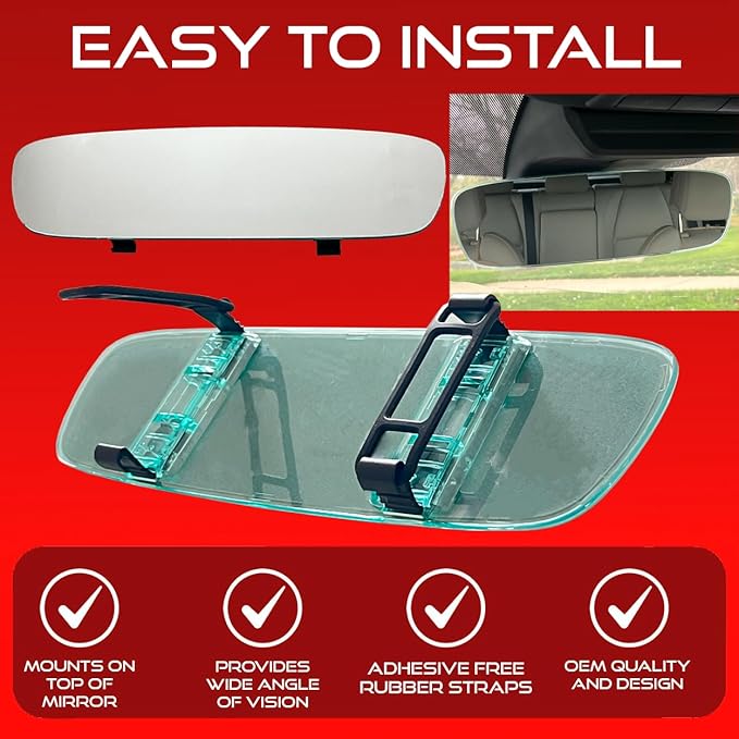 Universal Car Rear View Mirror - Clip on Wide Angle & Panoramic - Easy Mount Curved Blind Spot Mirror - Extended RearView for Car, Truck & Jeep