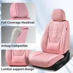Coverado Seat Covers Full Set, Pink Car Seat Covers, Waterproof Car Seat Cover with Lumbar Support, Leather Car Seat Cushion 