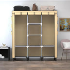 Portable Wardrobe with 10 Storage Racks and 2 Hanging Poles 6 Side Pockets Fleece Cover, Size 130 x 45 x 172 cm, Bedroom Clos