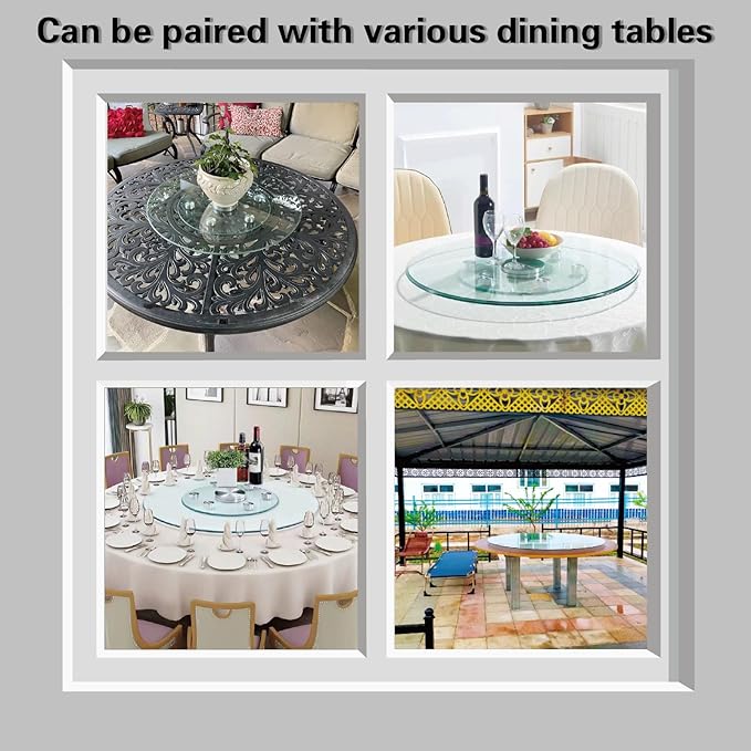 20'' Glass Lazy Susan Turntable Dining Table, 360° Large Round Serving Plate Tabletop Rotating Tray with with 6 Elegance Assi