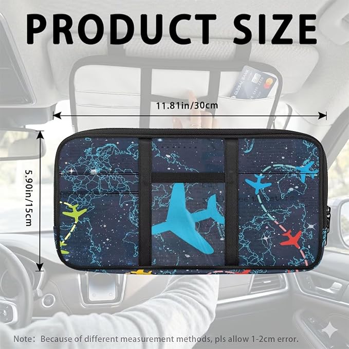 Airplane Car Sun Visor Organizer,Car Sun Storage Pocket Pouch Case Bag with Double Zippers Truck SUV Storage Pouch Holde