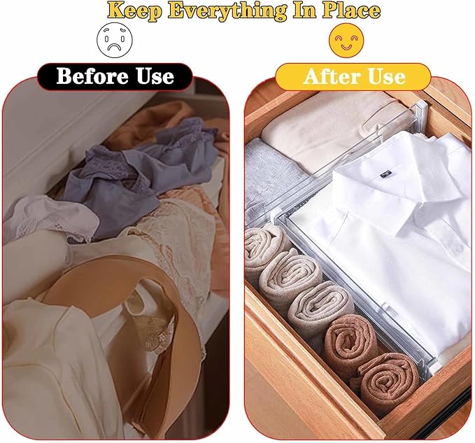 12 Pcs Drawer Dividers for Clothes, 3.15" High 11.34"-19.69" Adjustable Expandable Dresser Drawer Organizer, Clear Plastic Se