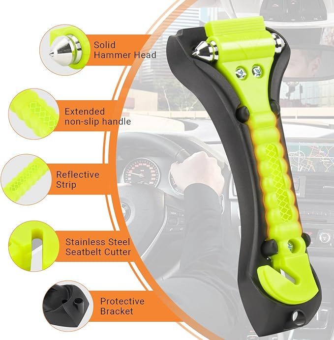 8PCS Car Window Breaker, Fluorescent Green Window Breaker Seatbelt Cutter, Car Safety Hammer with One Second Emergency Glass 