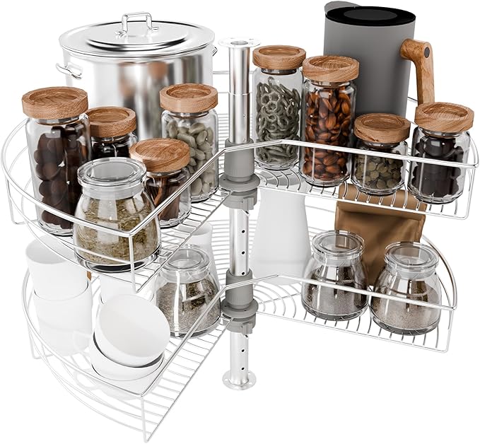FAHKNS 28" Corner Cabinet Organizer for Kitchen, Fan Shape Lazy Susan Turntable for Cabinet, Stainless Steel 2 Tier Corner Ca