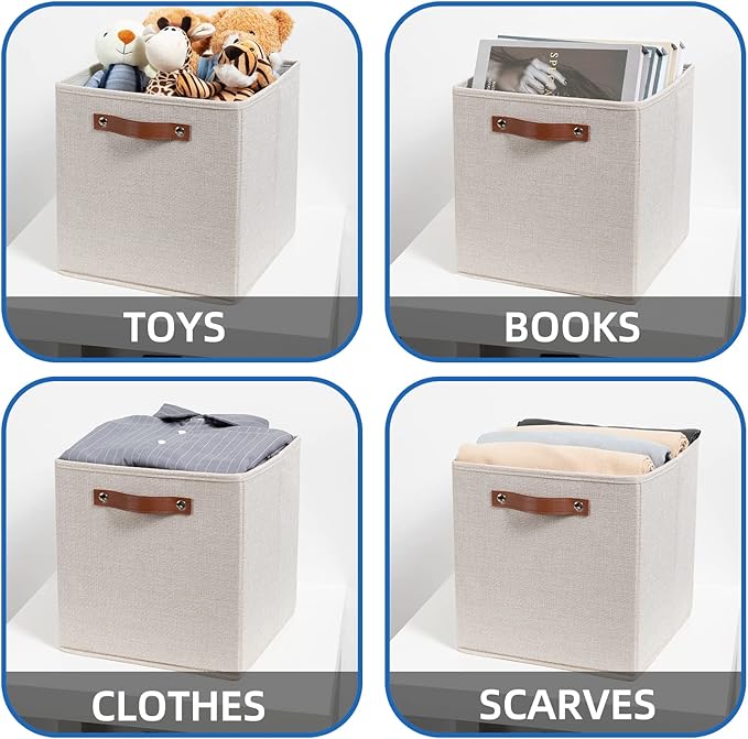 Temary Cube Storage Bins 12 Inch Storage Cubes 4PCs Fabric Organizer Bins Boxes with Handles, Sturdy Collapsible Closet Stora