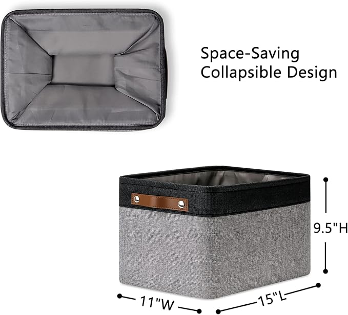 DULLEMELO Canvas Storage Bin with Handles, Fabric Bins for Shelves, Bedroom, Office,Nursery,Fabric Storage Baskets for Toys, 
