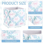 Geelin 6 Pcs Blue Floral Bow Cube Storage Bins 11 Inch Blue Flower Storage Basket with Handle, Preppy Girls Organizer Basket,