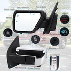 Left Driver Side Mirror Fits 2021-2026 Ford F150 With Power Folding Heated Blind Spot Turn Signal Puddle Light Temperature Sensors Mirror Memory Camera Chrome Replace#ML3Z17683FF5YGY(18+1Pins)