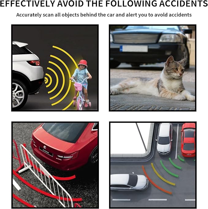 Car Reverse Parking Radar System with 8 Parking Sensors Distance Detection + LED Distance Display + Sound Warning (Black Color)
