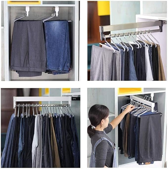 Pull Out Clothes Rail Extendable Pull Out Closet Rod - Wardrobe Pull-Out Trousers Rack, Adjustable 30-80Cm Wardrobe Rail Clot