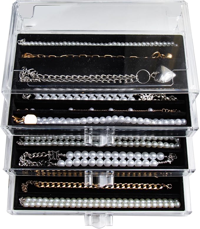 YUFONG Necklace Holder Organizer, Dustproof Necklace Box Velvet Necklace Organizer Box with Lid Clear Acrylic Dustproof Stack