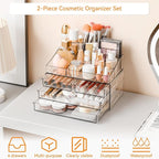 Yieach Acrylic Make up Organizers for Counter,Desk and Vanity,2 Pack Stackable Bathroom Counter Organizer with Drawers,Large 