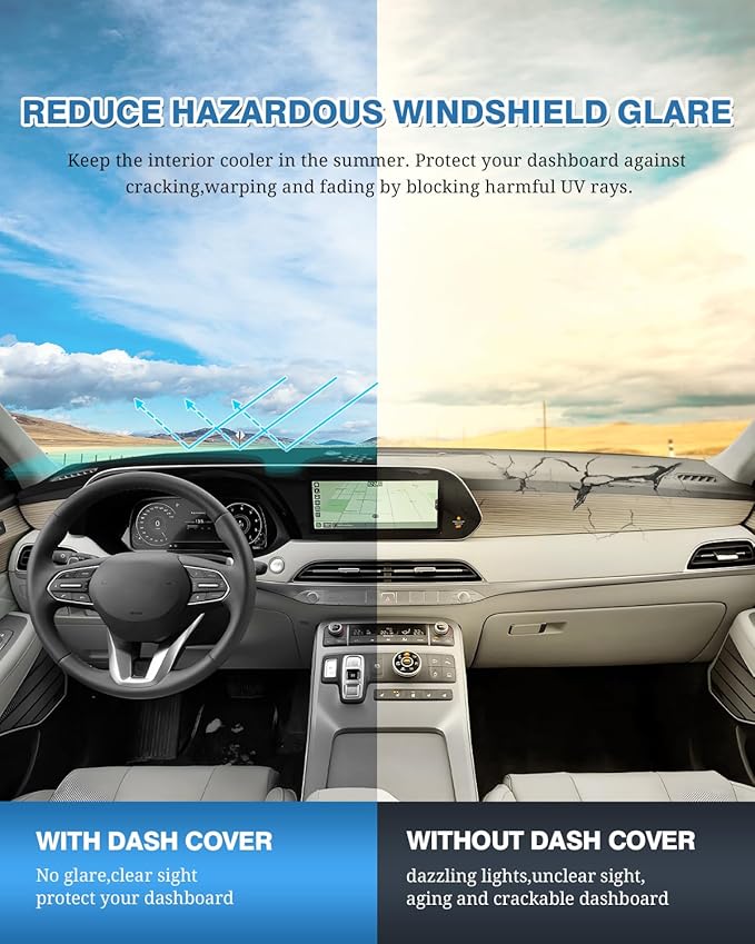 FIILINES Dash Cover for Hyundai Palisade Without HUD 2020-2025, Dashboard Cover Mat for Palisade Accessories Sunshade Nonslip