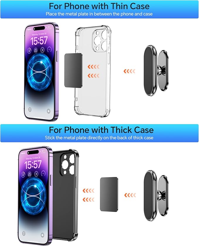 【2-Pack】 Magnetic Phone Holder for car, [ Super Strong Magnet ] [ with 4 Metal Plate ] Cell Phone carmount for iPhone Magnetic [ 360° Rotation ] Universal Dashboard Adhesive Car Magnetic Phone Mount