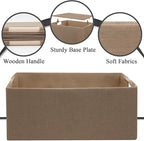 Foldable Fabric Storage Cubes, 2 Packs Cloth Storage Baskets with Wooden Handles, Collapsible Shelf Closet Organizer Bins, Re